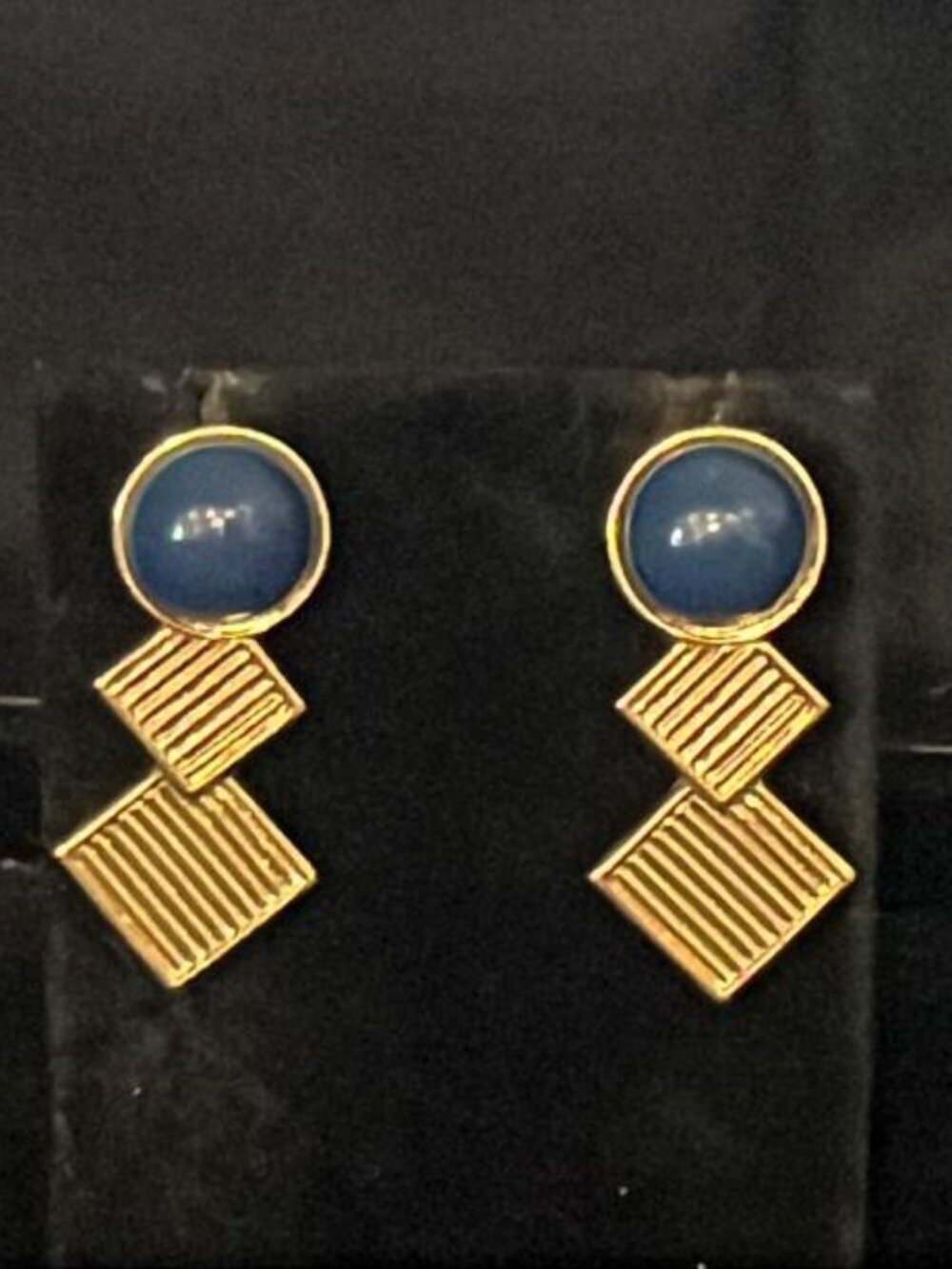 Trifari Round Blue with Striated Squares Earrings